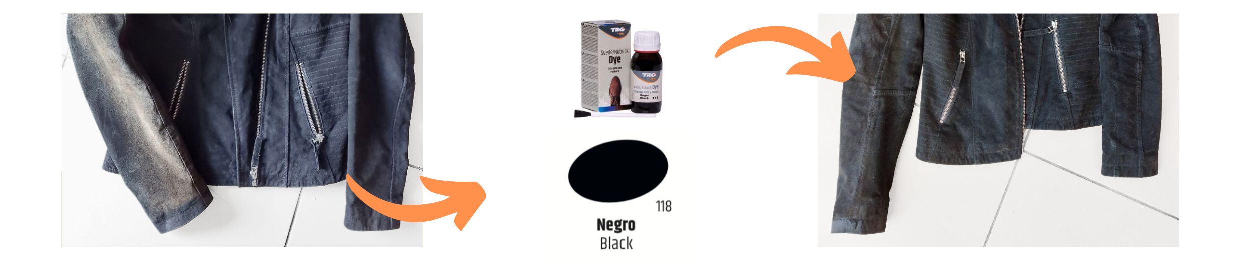 Barva černá na semiš Suede Dye TRG THE ONE black 118 pro opravu barvy odřené vybledlé semišové černé bundy